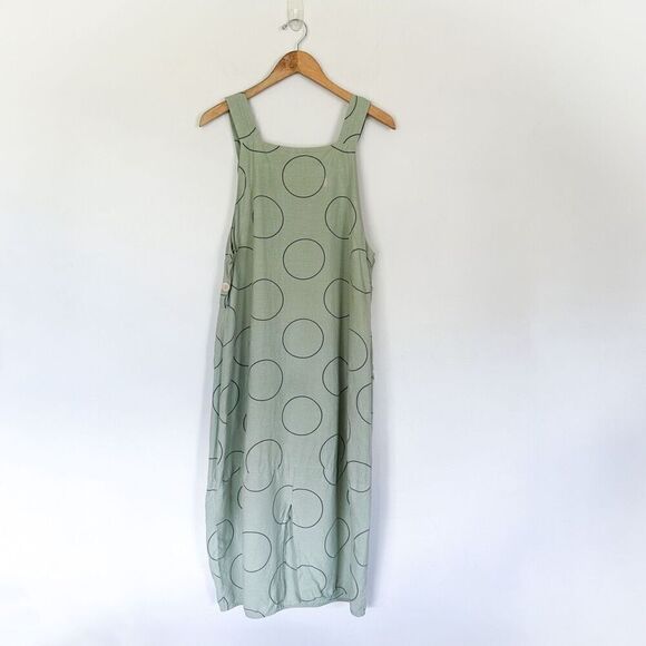 Grizas Women’s Silk Linen Blend Green Sleeveless Jumper Style Dress With All Ove - Picture 2 of 11